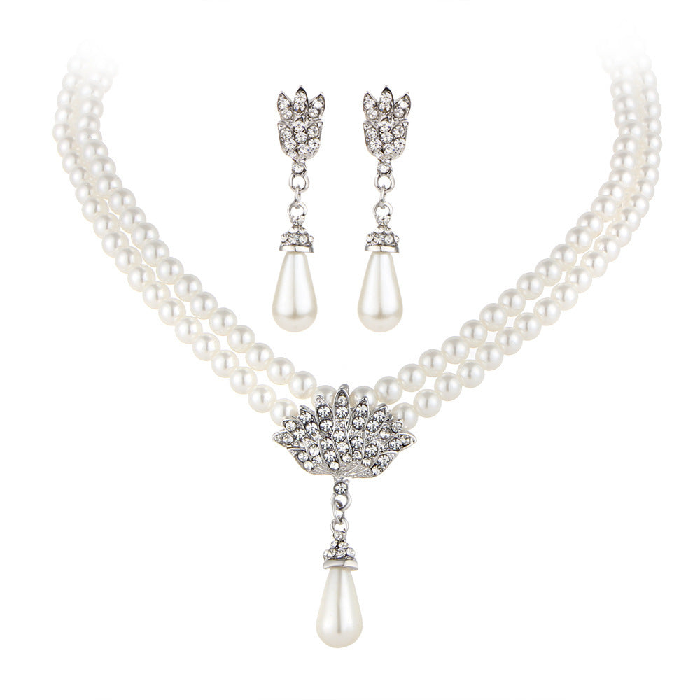 Pearl Necklace and Earrings Jewelry Set