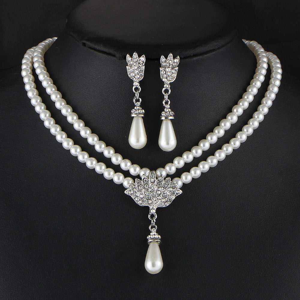 Pearl Necklace and Earrings Jewelry Set